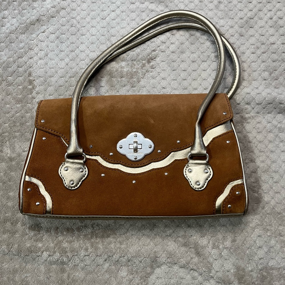 Vintage Rare Michael Kors genuine Suede Leather Cafe Honey Brown Purse Bag